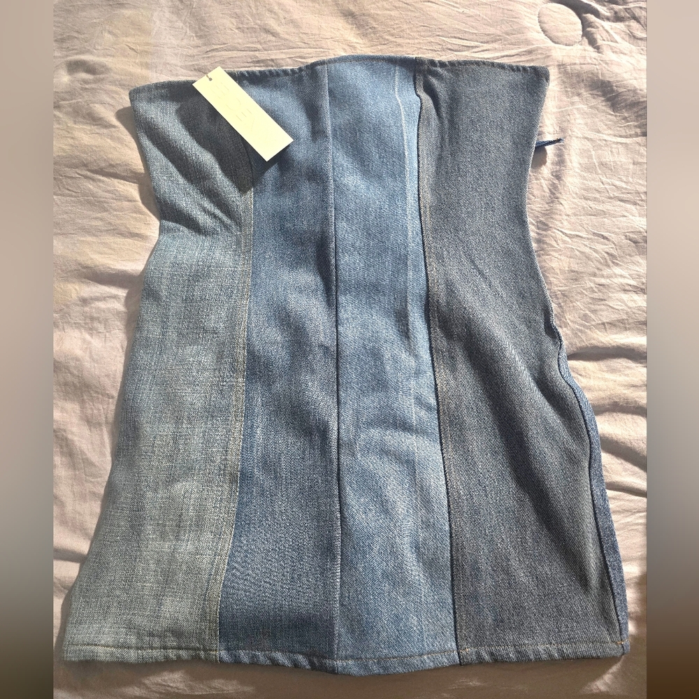 EB Denim Blue Strapless Mini Dress